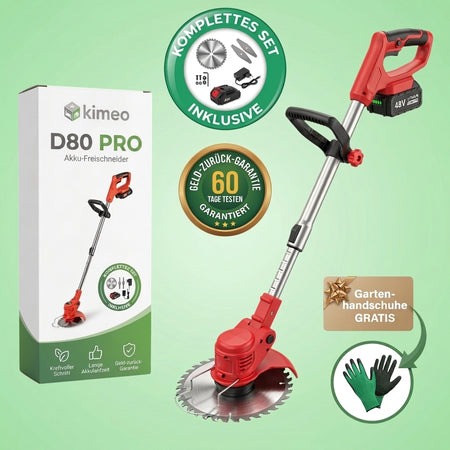 D80 PRO Akku-Freischneider – Extra Stark für Gras, Sträucher & Äste