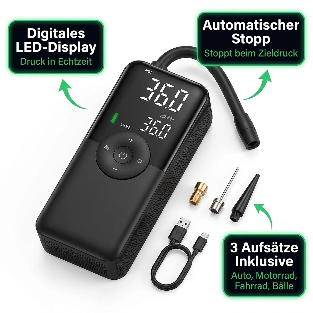 DruckMeister – Tragbarer Reifenkompressor 12V