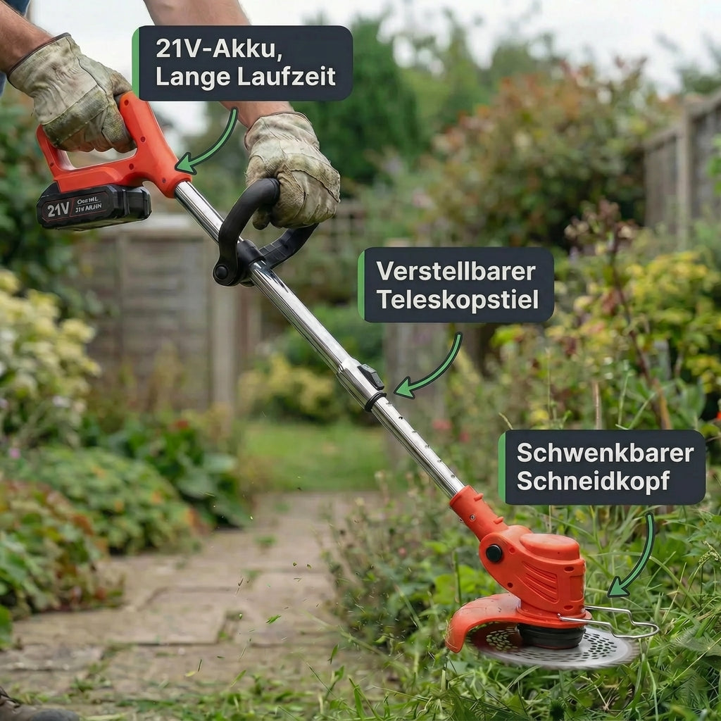 D80 PRO Akku-Freischneider – Extra Stark für Gras, Sträucher & Äste